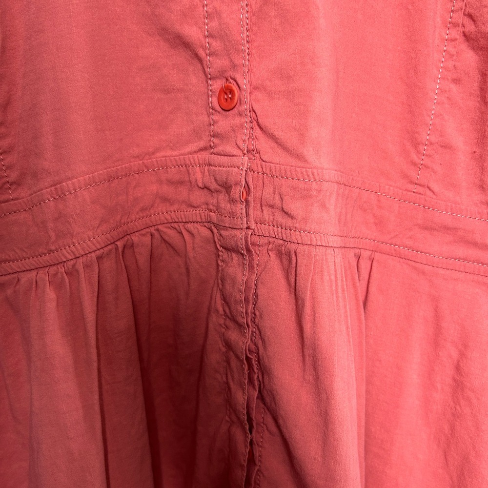 Eileen Fisher Linen Dress Button Front Empire Waist Coral Pink Large - Picture 8 of 14